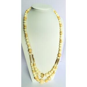 Vintage Dauplaise Necklace Ivory Color 1980s Wood Lucite Double Strand Signed